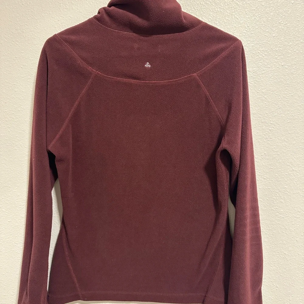 prAna Women's Burgundy Maroon Funnel Cowl Neck Fleece Velvet Lined Pullover - Picture 6 of 7